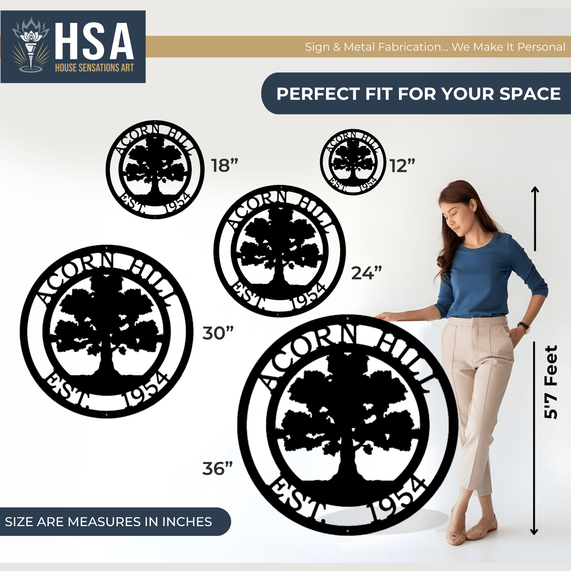 Oak Tree Family Name Sign with Established Date - HouseSensationsArt