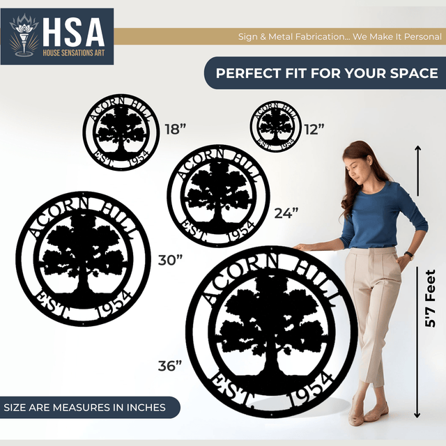 Oak Tree Family Name Sign with Established Date - HouseSensationsArt