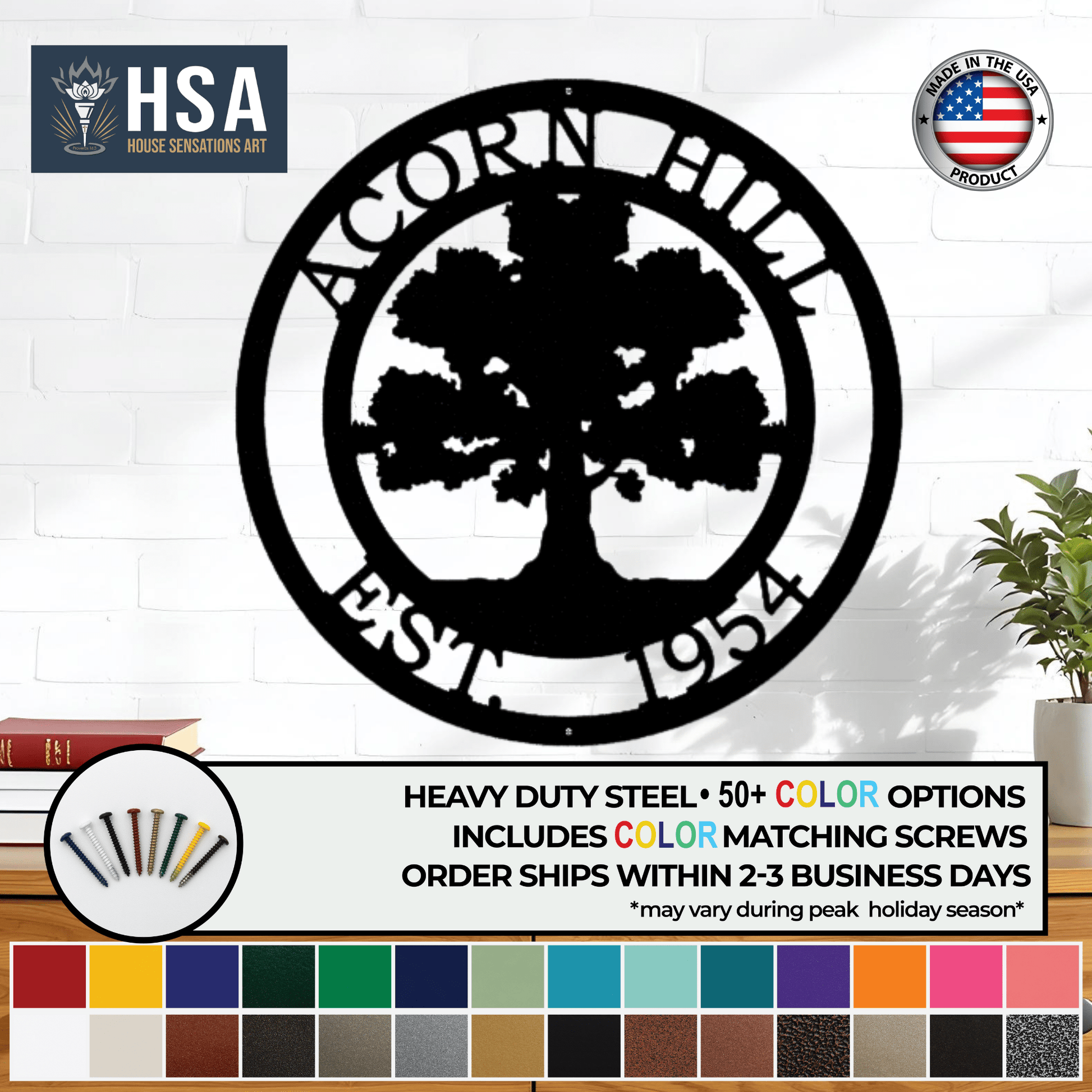 Oak Tree Family Name Sign with Established Date - HouseSensationsArt