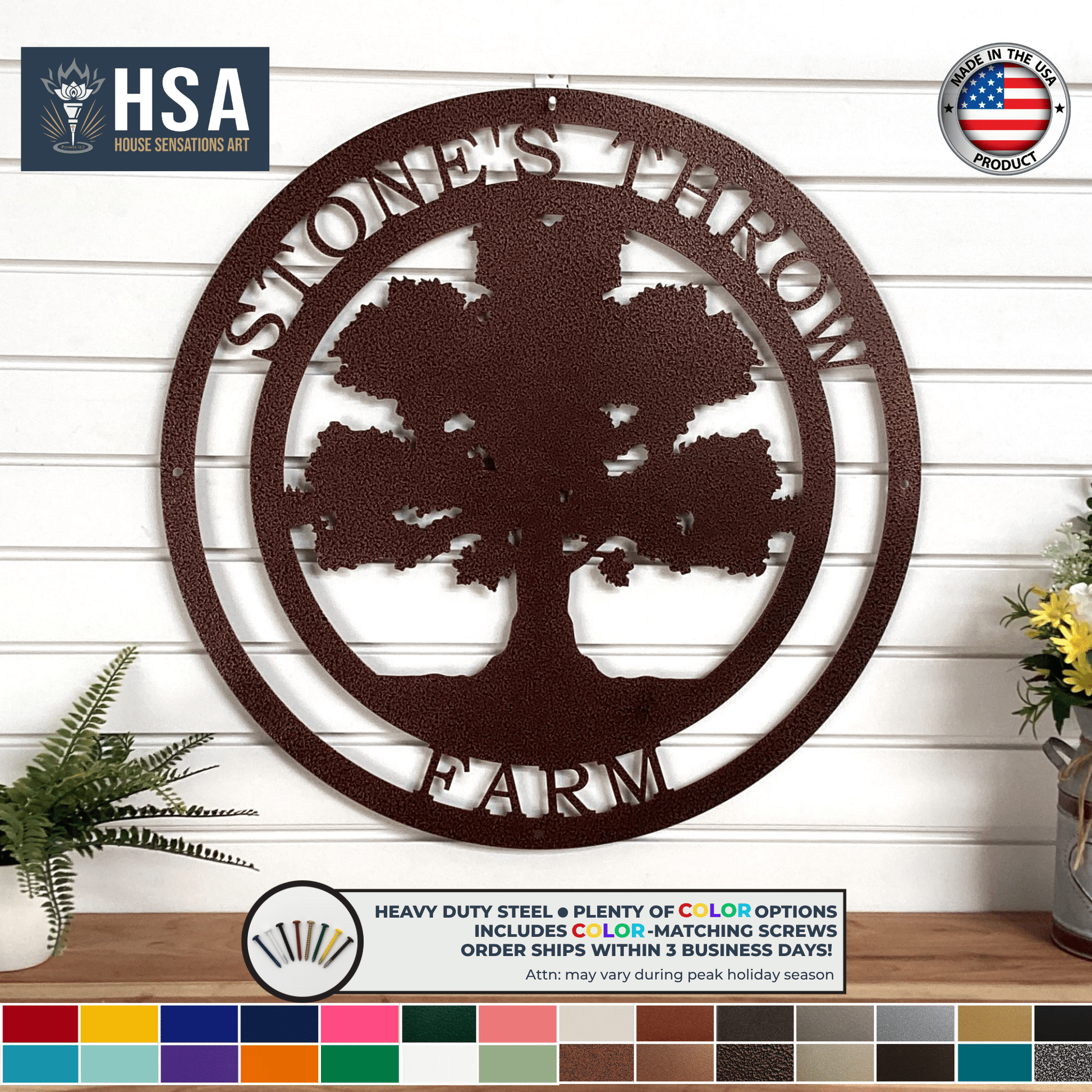 Oak Tree Family Name Sign with Established Date - Personalized Metal Wall Decor Art - Custom Home Decor - Outdoor Indoor Plaque - TTS - HouseSensationsArt