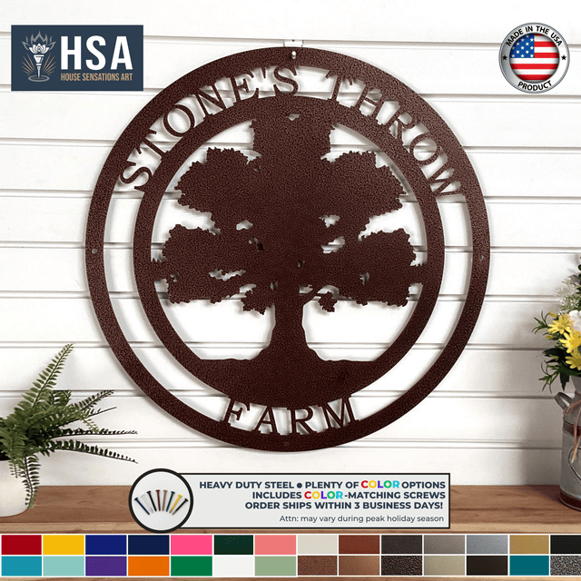 Oak Tree Family Name Sign with Established Date - Personalized Metal Wall Decor Art - Custom Home Decor - Outdoor Indoor Plaque - TTS - HouseSensationsArt