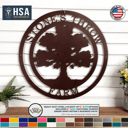 Oak Tree Family Name Sign with Established Date - Personalized Metal Wall Decor Art - Custom Home Decor - Outdoor Indoor Plaque - TTS - HouseSensationsArt