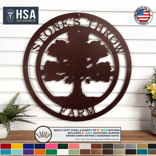 Oak Tree Family Name Sign with Established Date - Personalized Metal Wall Decor Art - Custom Home Decor - Outdoor Indoor Plaque - TTS - HouseSensationsArt