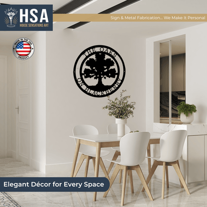 Oak Tree Family Name Sign with Established Date - Personalized Metal Wall Decor Art - Custom Home Decor - Outdoor Indoor Plaque - TTS - HouseSensationsArt