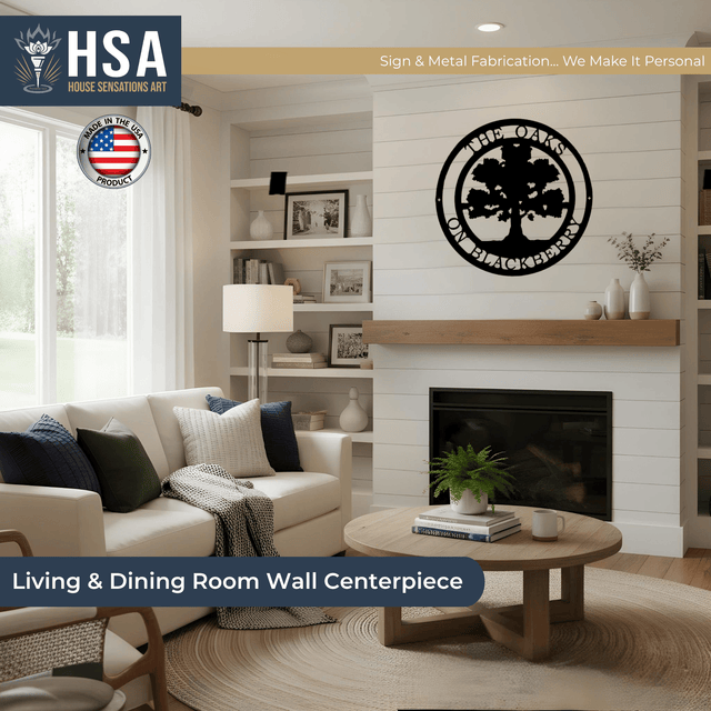 Oak Tree Family Name Sign with Established Date - Personalized Metal Wall Decor Art - Custom Home Decor - Outdoor Indoor Plaque - TTS - HouseSensationsArt