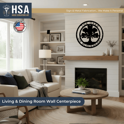 Oak Tree Family Name Sign with Established Date - Personalized Metal Wall Decor Art - Custom Home Decor - Outdoor Indoor Plaque - TTS - HouseSensationsArt