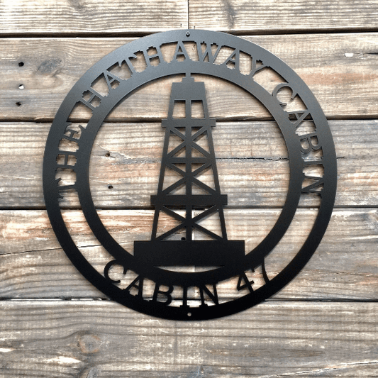 Custom oil rig metal art sign – personalized house name plaque for oil rig workers and home decor
