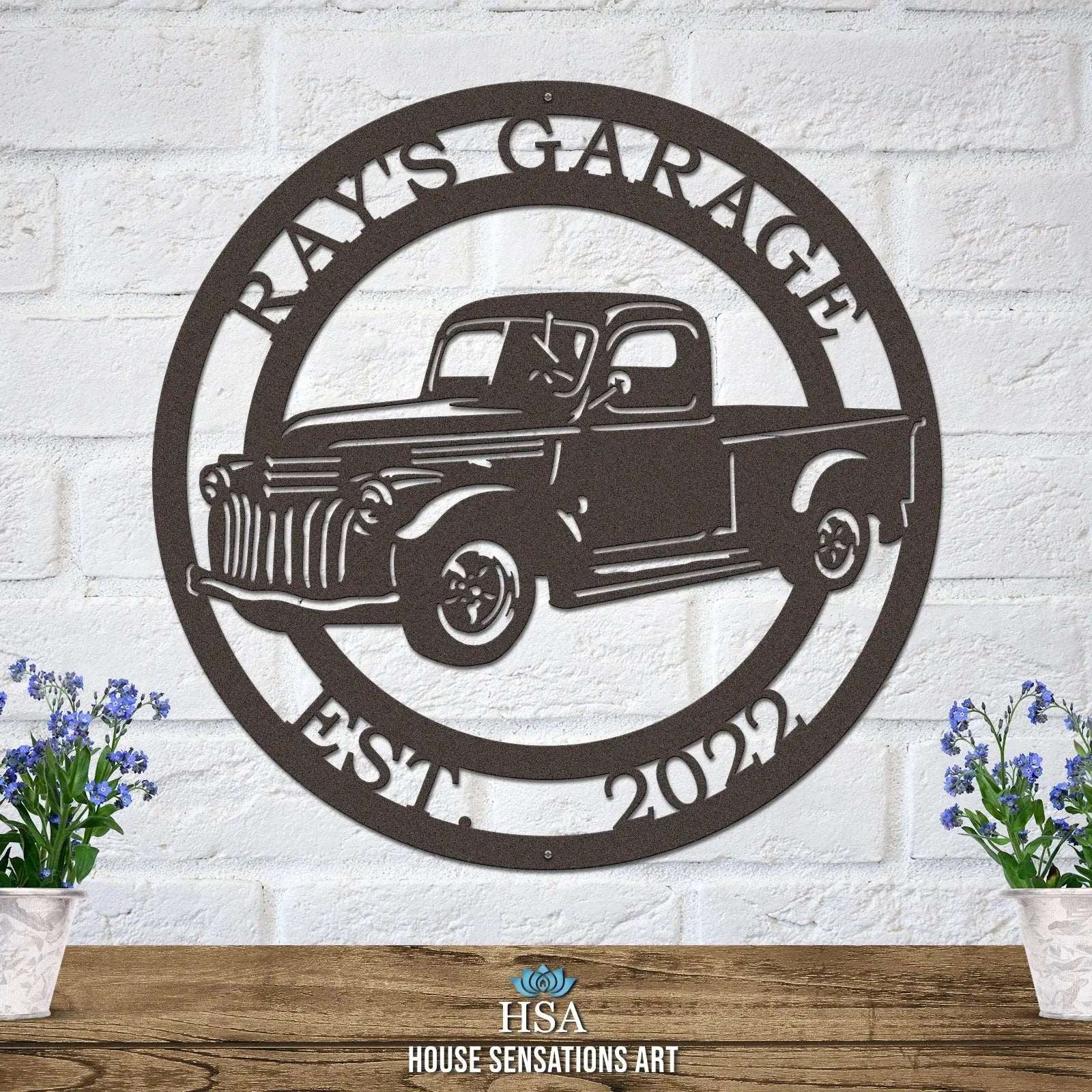 Old Chevy signs – personalized classic truck metal wall art with custom address plaque for rustic outdoor decor