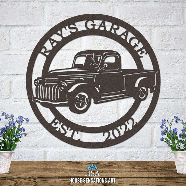 Old Chevy signs – personalized classic truck metal wall art with custom address plaque for rustic outdoor decor