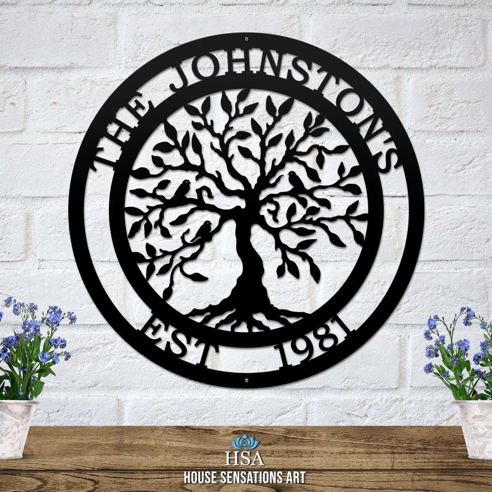 Olive Tree of Life Family Established Sign - Personalized Family Name Sign - Monogram Metal Wall Art - Custom Last Name Sign Wedding Gift - Home Decor Outdoor Metal Sign Tree of Life Sign House Sensations Art