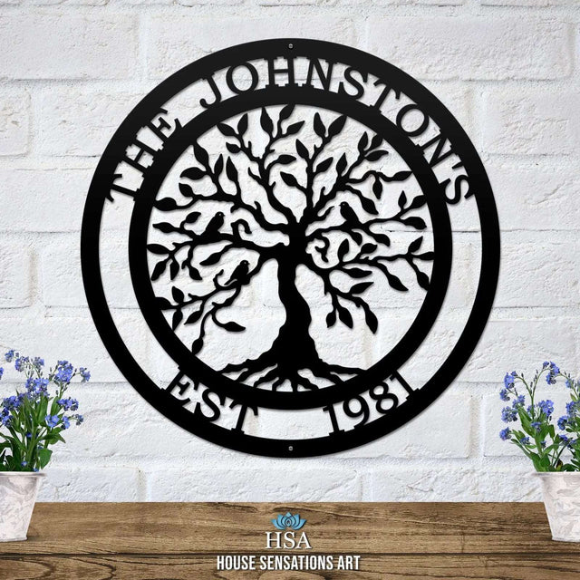 Olive Tree of Life Family Established Sign - Personalized Family Name Sign - Monogram Metal Wall Art - Custom Last Name Sign Wedding Gift - Home Decor Outdoor Metal Sign Tree of Life Sign House Sensations Art