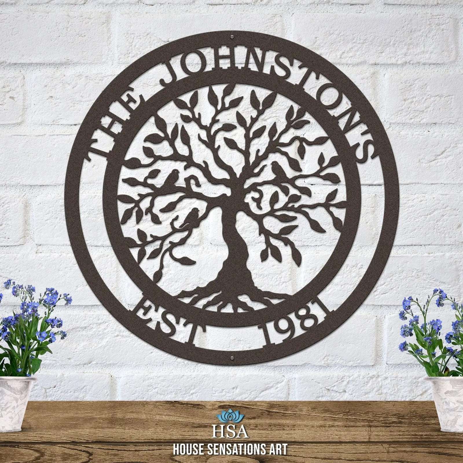 Olive Tree of Life Family Established Sign - Personalized Family Name Sign - Monogram Metal Wall Art - Custom Last Name Sign Wedding Gift - Home Decor Outdoor Metal Sign Tree of Life Sign House Sensations Art