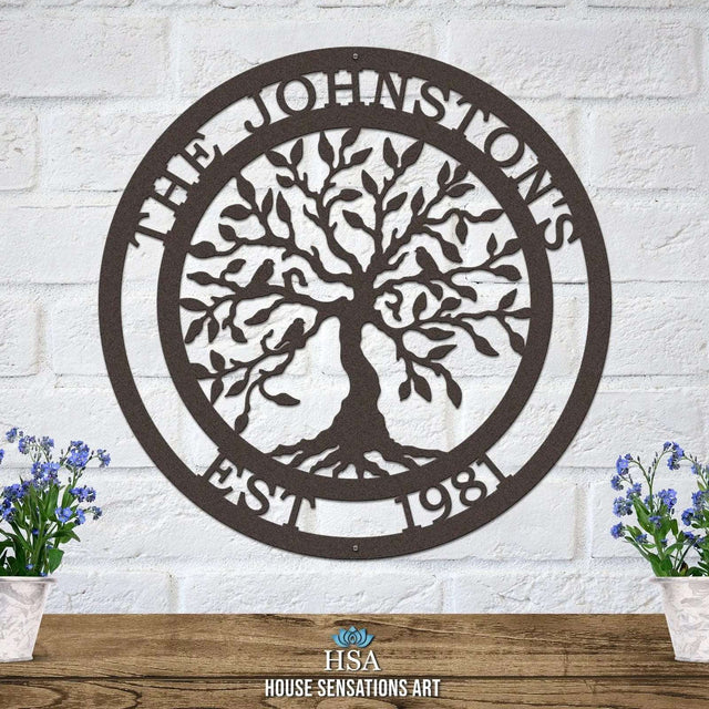 Olive Tree of Life Family Established Sign - Personalized Family Name Sign - Monogram Metal Wall Art - Custom Last Name Sign Wedding Gift - Home Decor Outdoor Metal Sign Tree of Life Sign House Sensations Art
