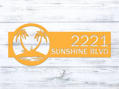 Palm Tree Address Plaque – Custom Metal House Number Sign - HouseSensationsArt