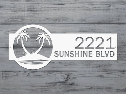 Palm Tree Address Plaque – Custom Metal House Number Sign - HouseSensationsArt