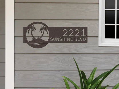 Palm Tree Address Plaque – Custom Metal House Number Sign - HouseSensationsArt