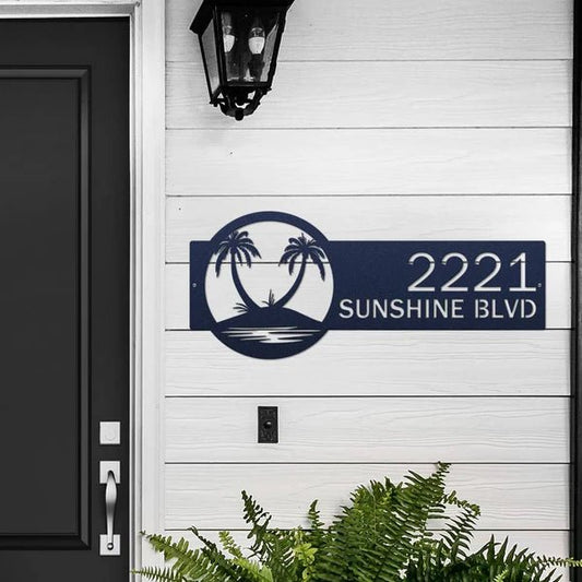 Palm Tree Address Plaque – Custom Metal House Number Sign - HouseSensationsArt