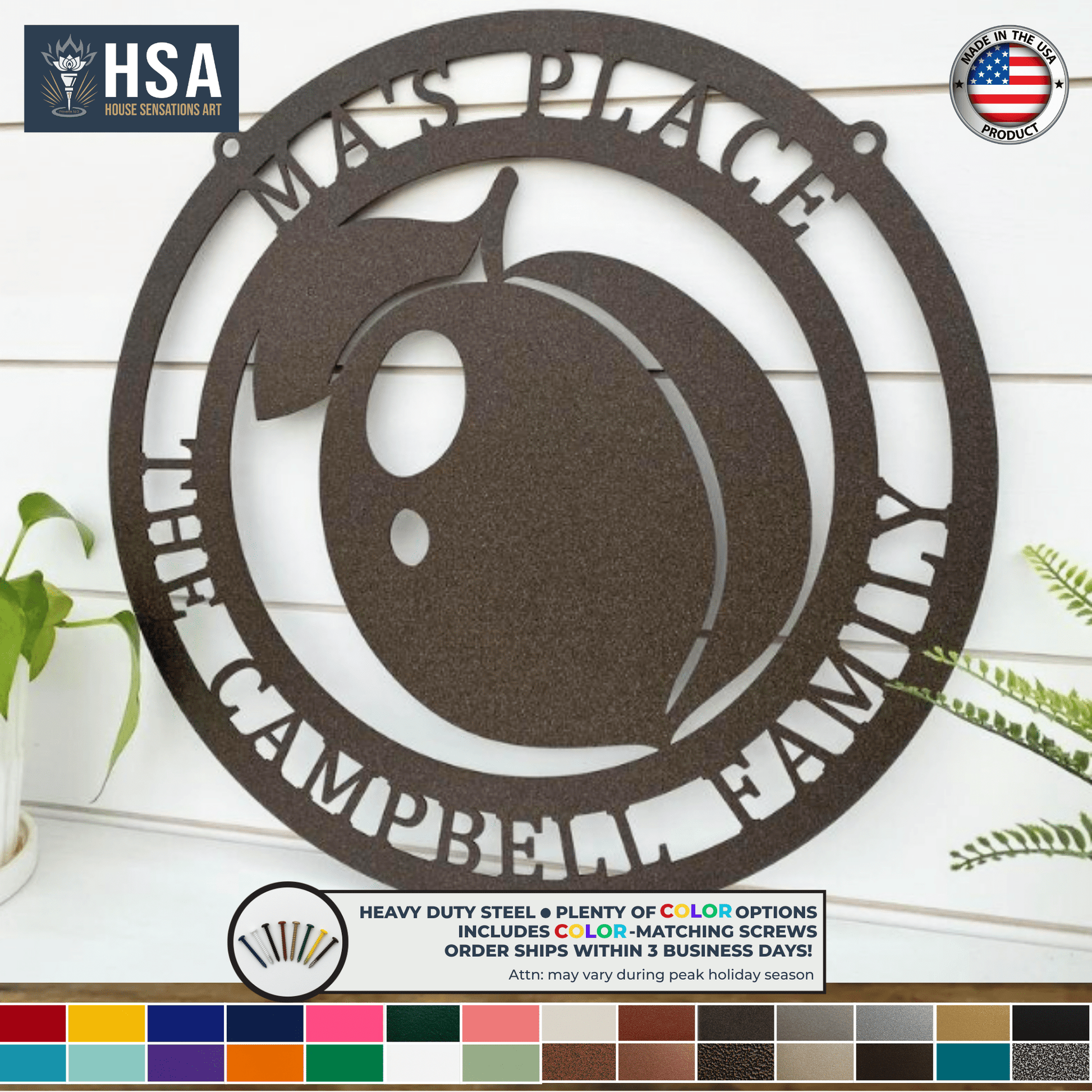 Peach Wall Art Personalized Georgia - Inspired Metal Decor, Southern Home Decor, Peach State Gift - TTS - HouseSensationsArt