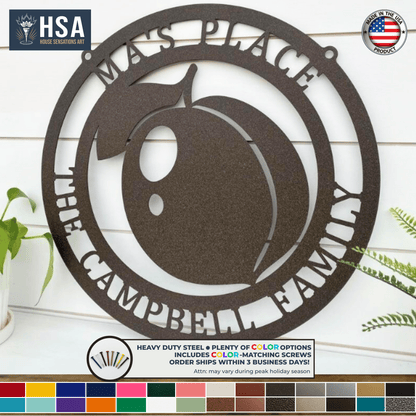 Peach Wall Art Personalized Georgia - Inspired Metal Decor, Southern Home Decor, Peach State Gift - TTS - HouseSensationsArt