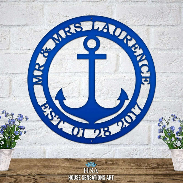 Custom anchor metal sign with office name, perfect nautical wall decor for home or workplace