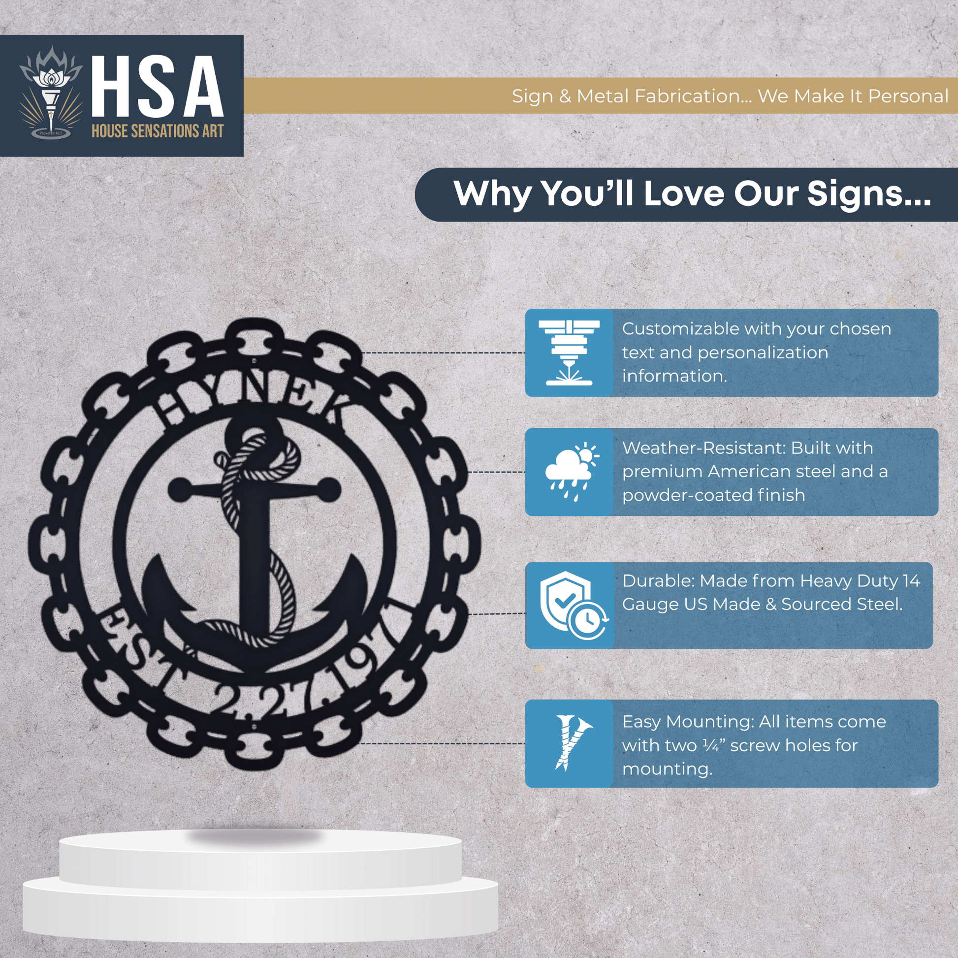 Personalized Anchor Signs – Nautical Metal Wall Art & Family Decor - HouseSensationsArt