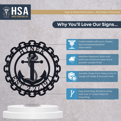 Personalized Anchor Signs – Nautical Metal Wall Art & Family Decor - HouseSensationsArt