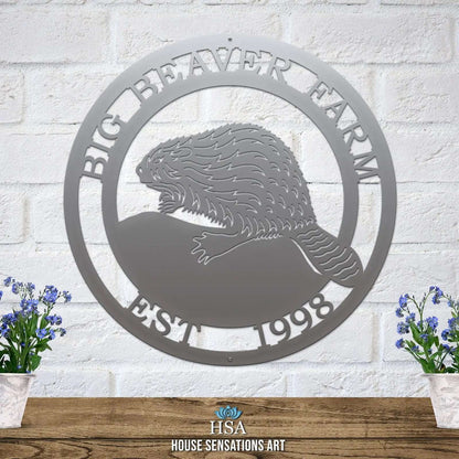 Personalized Beaver Sign - Custom Metal House Number Plaque - Perfect for Outdoor Decor in Gardens, Yards, or Farms - Ideal Housewarming Gift for Animal Lovers - HouseSensationsArt