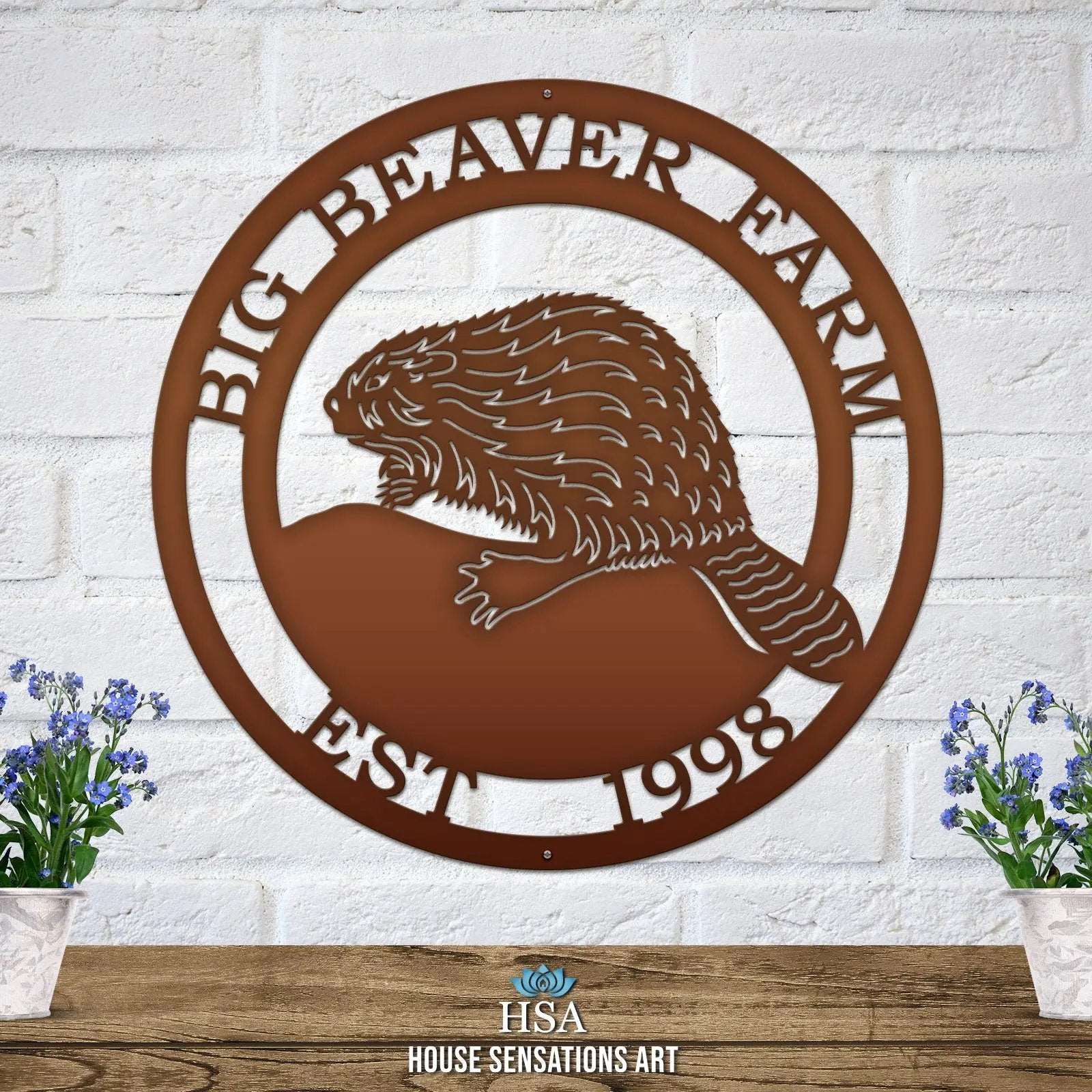 Personalized Beaver Sign - Custom Metal House Number Plaque - Perfect for Outdoor Decor in Gardens, Yards, or Farms - Ideal Housewarming Gift for Animal Lovers - HouseSensationsArt