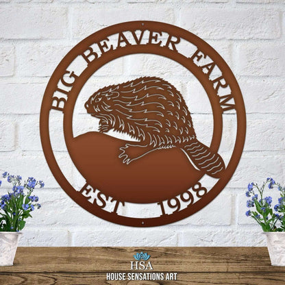 Personalized Beaver Sign - Custom Metal House Number Plaque - Perfect for Outdoor Decor in Gardens, Yards, or Farms - Ideal Housewarming Gift for Animal Lovers - HouseSensationsArt