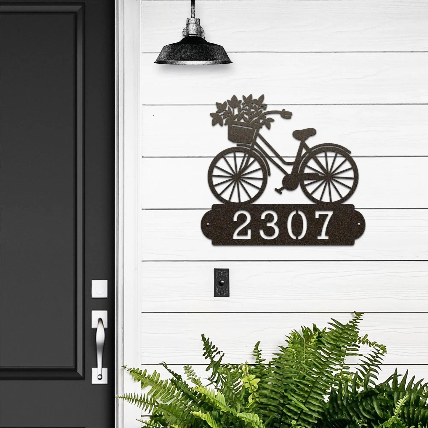 Personalized Bicycle Modern Address Sign – Custom Metal House Numbers – Weather - Resistant Outdoor Address Signs for Home Décor & Housewarming Gift - HouseSensationsArt