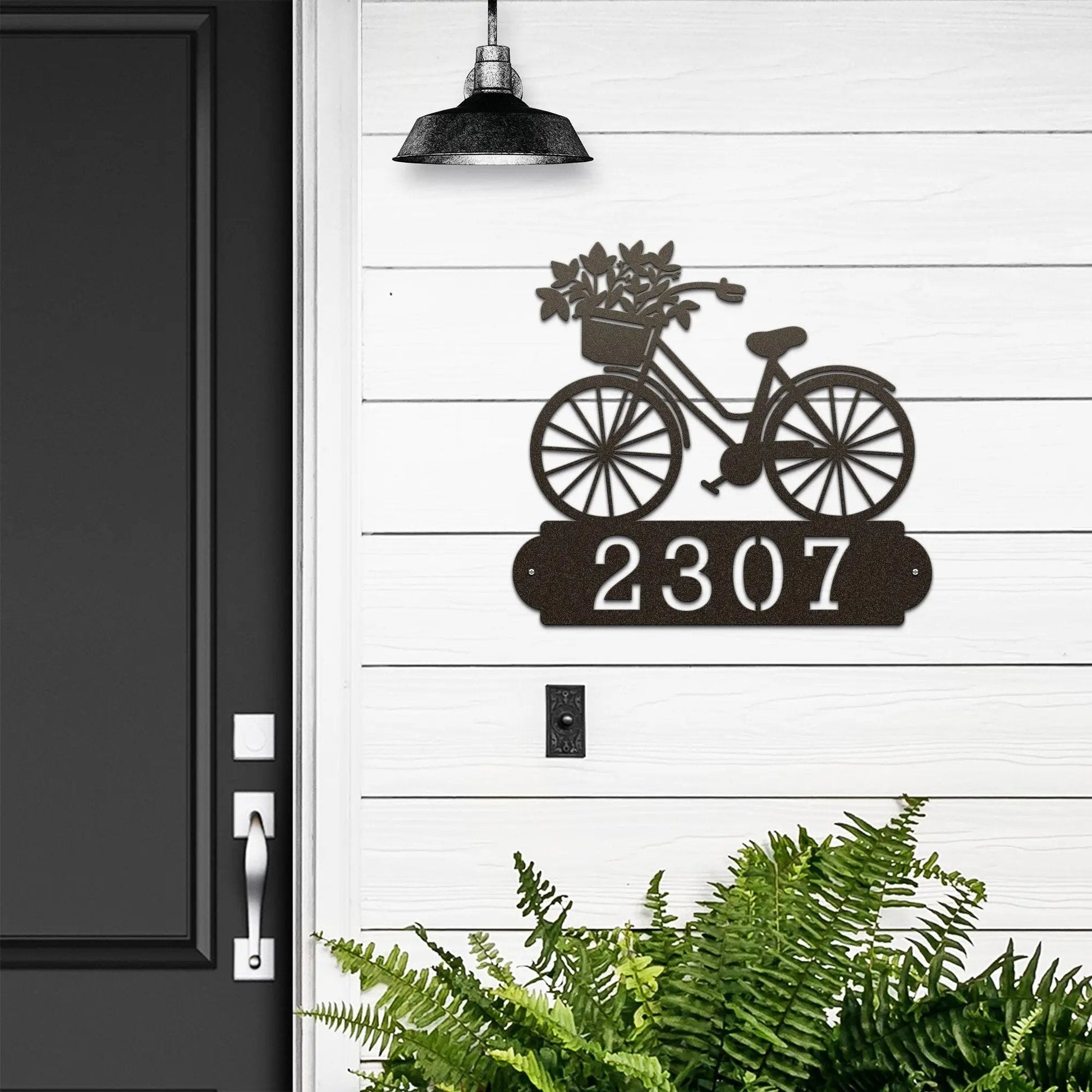 Personalized Bicycle Modern Address Sign – Custom Metal House Numbers – Weather - Resistant Outdoor Address Signs for Home Décor & Housewarming Gift - HouseSensationsArt