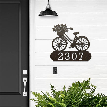 Personalized Bicycle Modern Address Sign – Custom Metal House Numbers – Weather - Resistant Outdoor Address Signs for Home Décor & Housewarming Gift - HouseSensationsArt