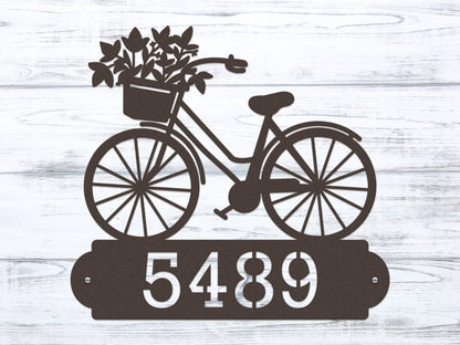 Personalized Bicycle Modern Address Sign – Custom Metal House Numbers – Weather - Resistant Outdoor Address Signs for Home Décor & Housewarming Gift - HouseSensationsArt