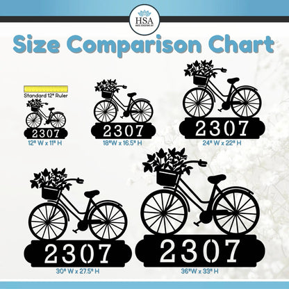 Personalized Bicycle Modern Address Sign – Custom Metal House Numbers – Weather - Resistant Outdoor Address Signs for Home Décor & Housewarming Gift - HouseSensationsArt