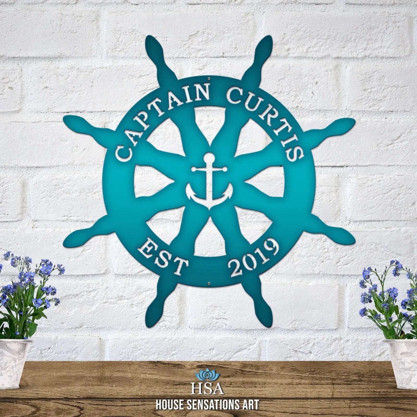 Personalized Captain's Wheel & Anchor Sign – Custom Street Numbers Sign – Weather - Resistant Outdoor Address Signs for Home Décor & Housewarming Gift - HouseSensationsArt