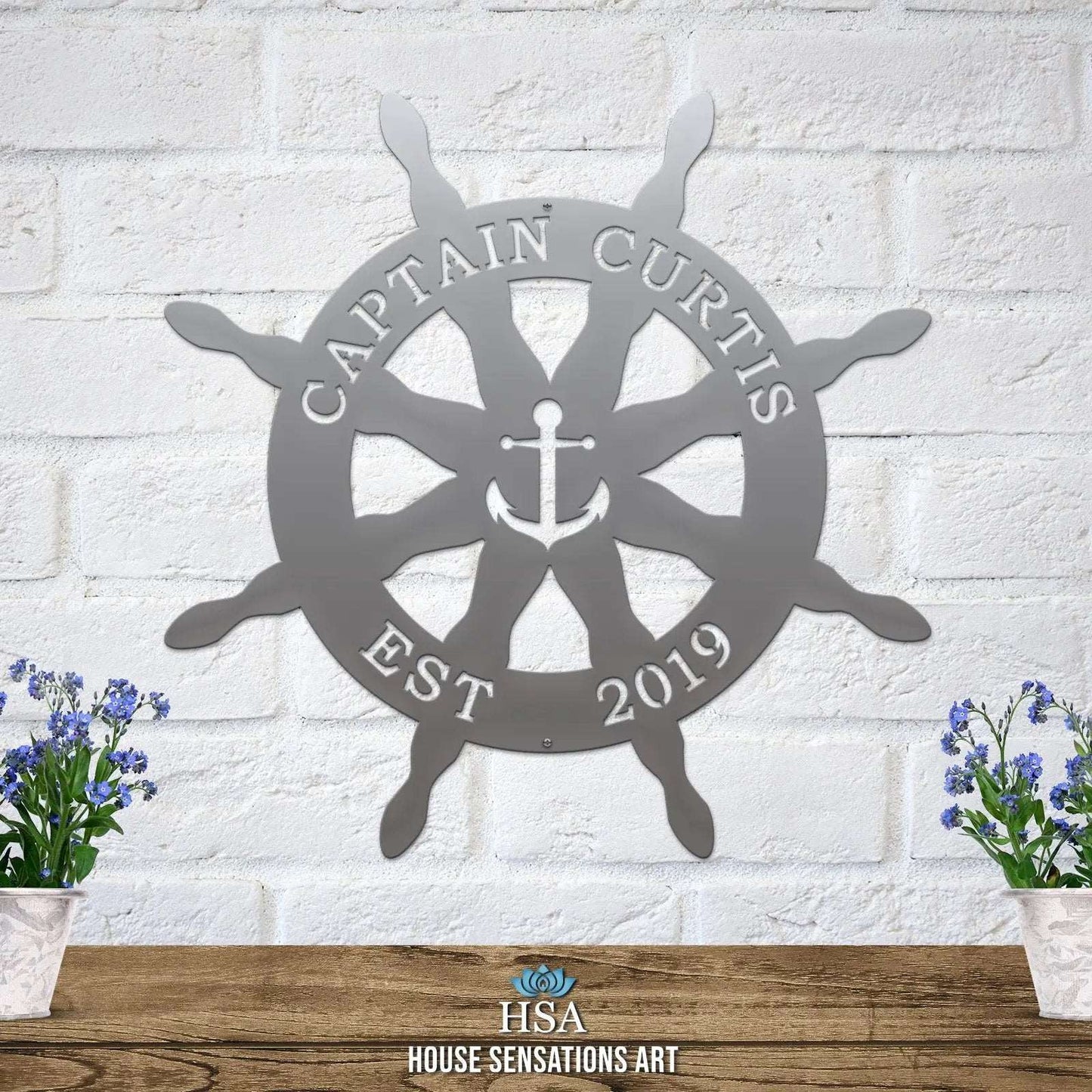 Personalized Captain's Wheel & Anchor Sign – Custom Street Numbers Sign – Weather - Resistant Outdoor Address Signs for Home Décor & Housewarming Gift - HouseSensationsArt