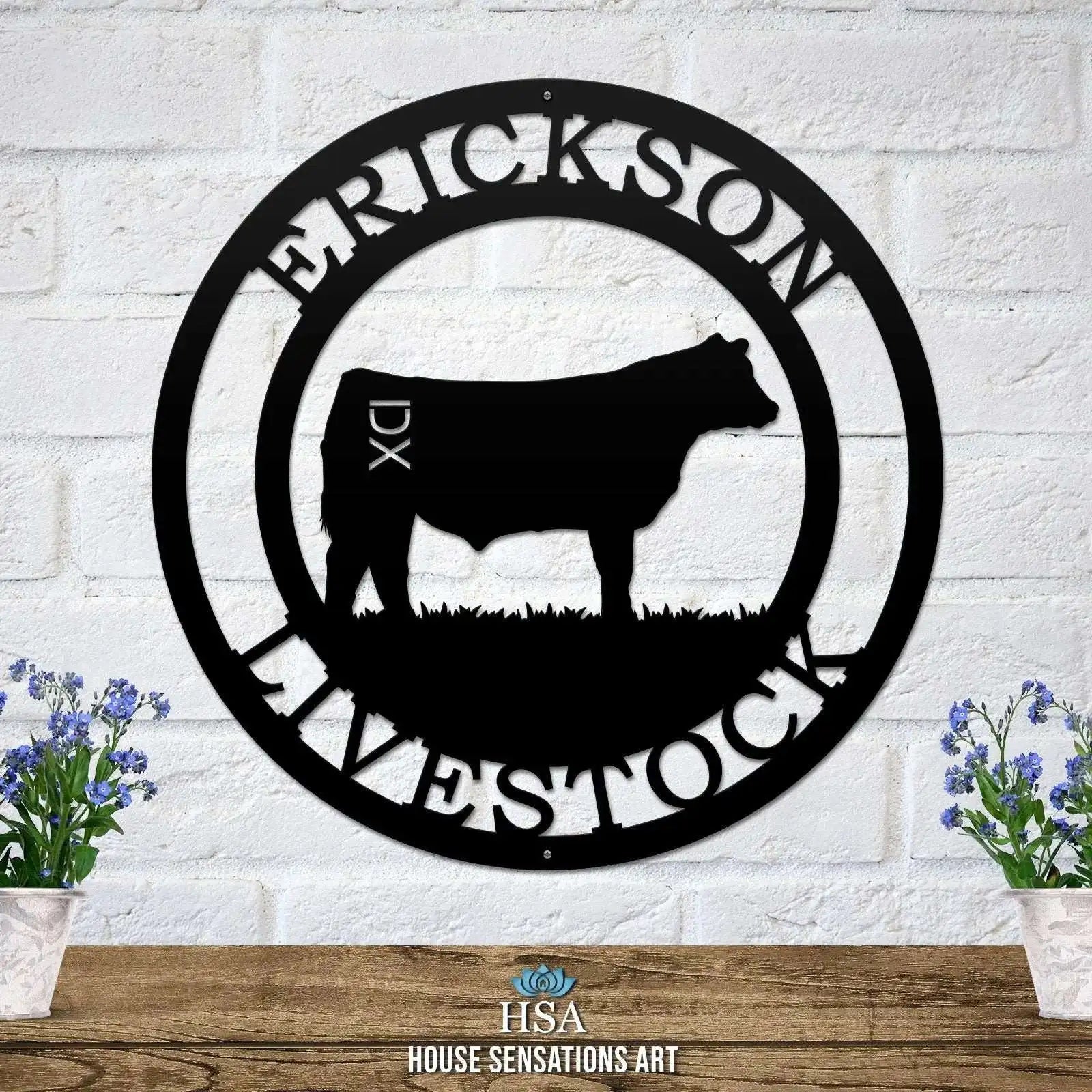 Personalized cattle brand sign – custom metal cattle sign for ranch house number or farm entryway
