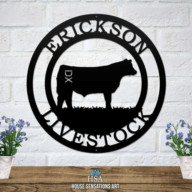 Personalized cattle brand sign – custom metal cattle sign for ranch house number or farm entryway
