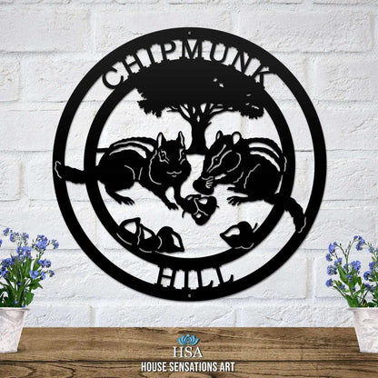 Personalized Chipmunk Sign - Custom Metal House Number Plaque - Perfect for Outdoor Decor in Gardens, Yards, or Farms - Ideal Housewarming Gift for Animal Lovers - HouseSensationsArt