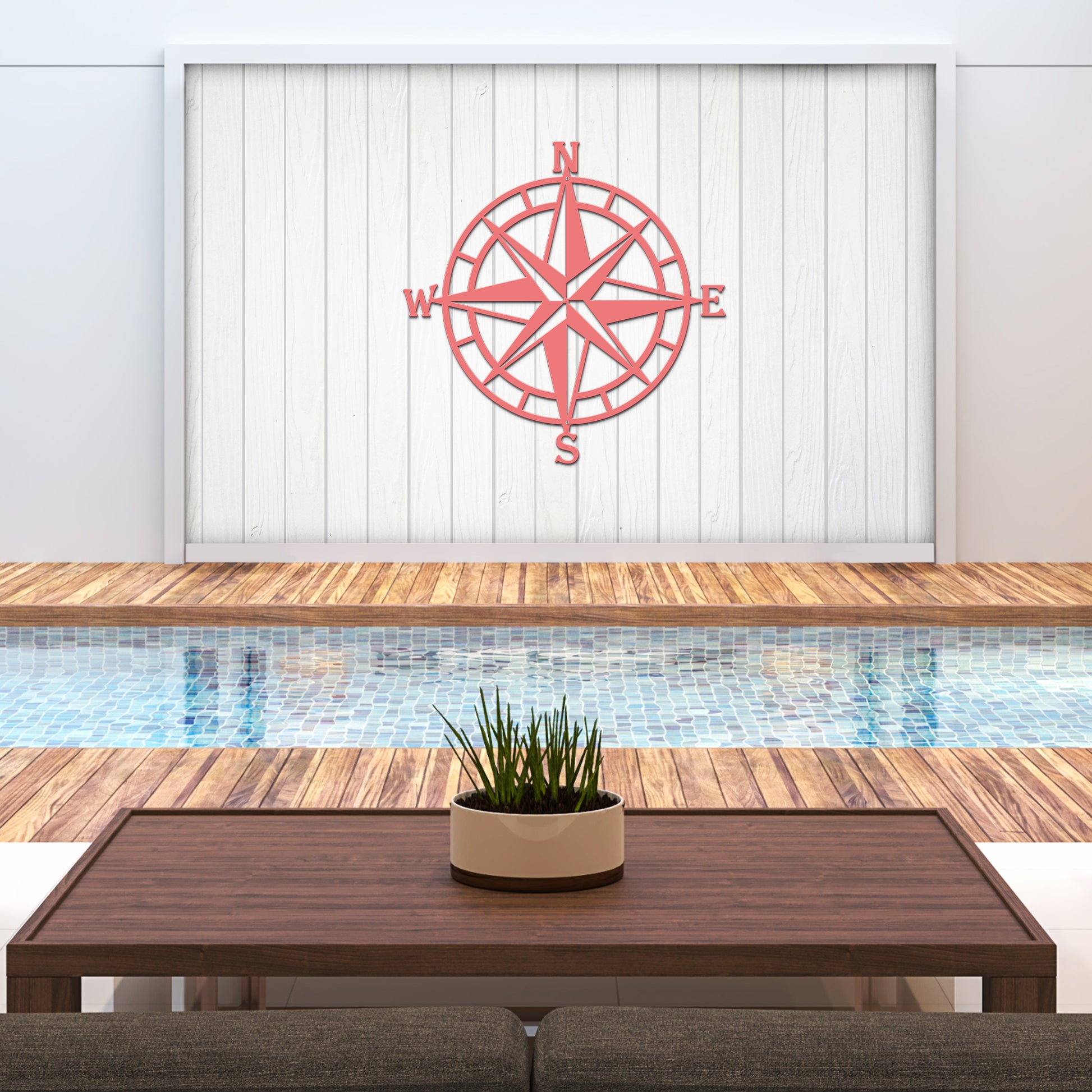 Personalized compass rose metal art outdoor pool design 