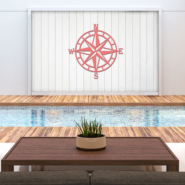 Personalized compass rose metal art outdoor pool design 