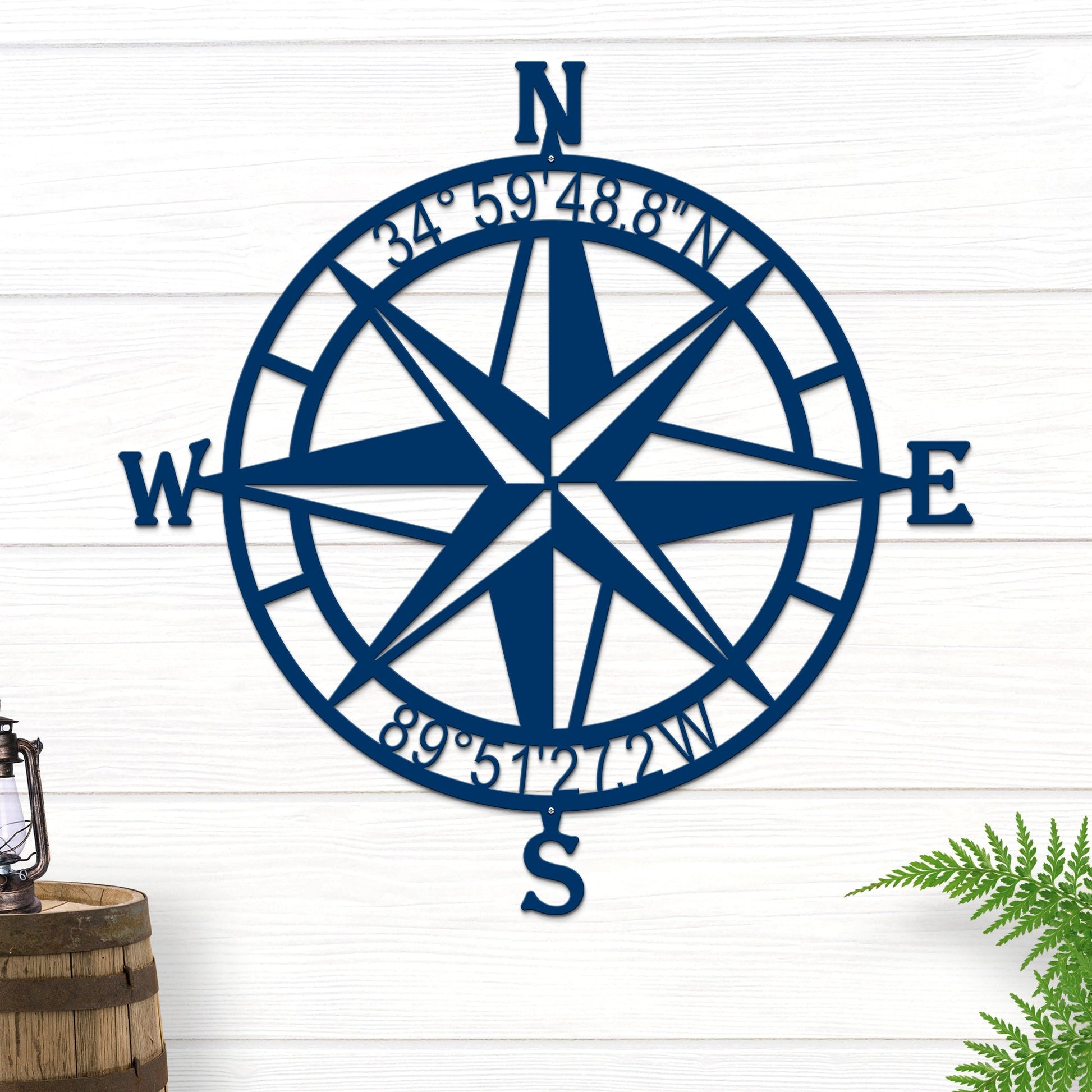 Personalized Compass Rose Metal Sign for Coastal Decor