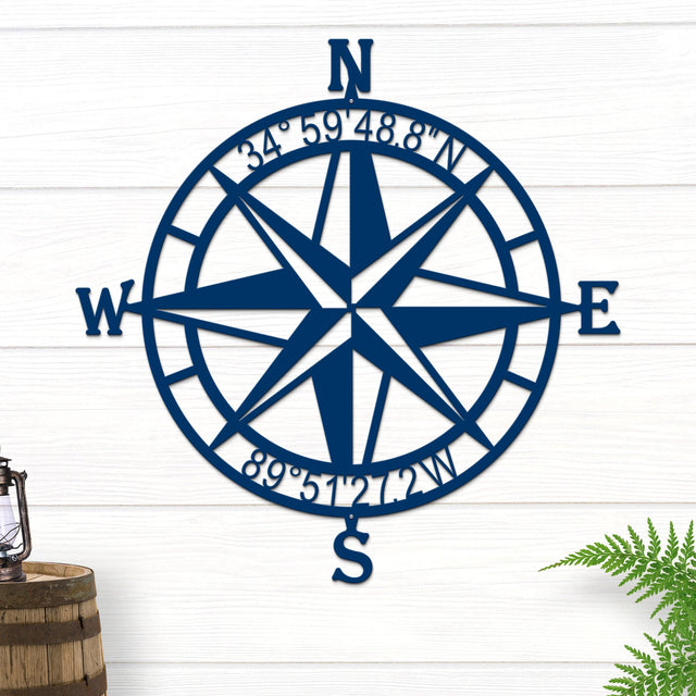Personalized Compass Rose Metal Sign for Coastal Decor