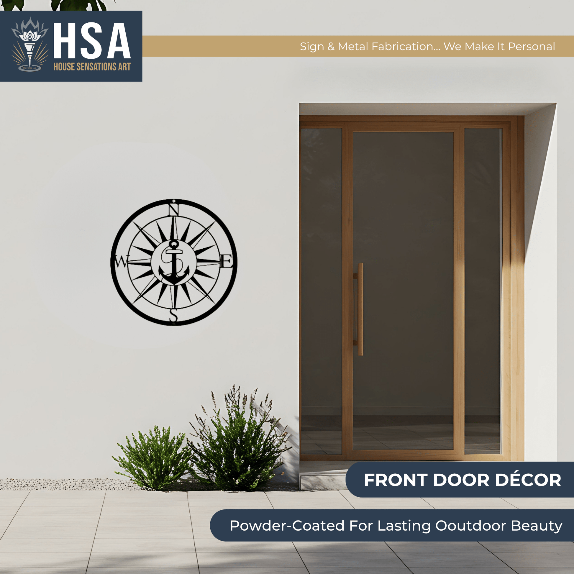 Personalized Compass with Anchor Sign – Custom Nautical Wall Decor - HouseSensationsArt