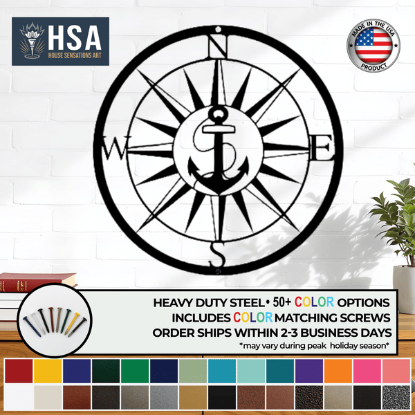 Personalized Compass with Anchor Sign – Custom Nautical Wall Decor