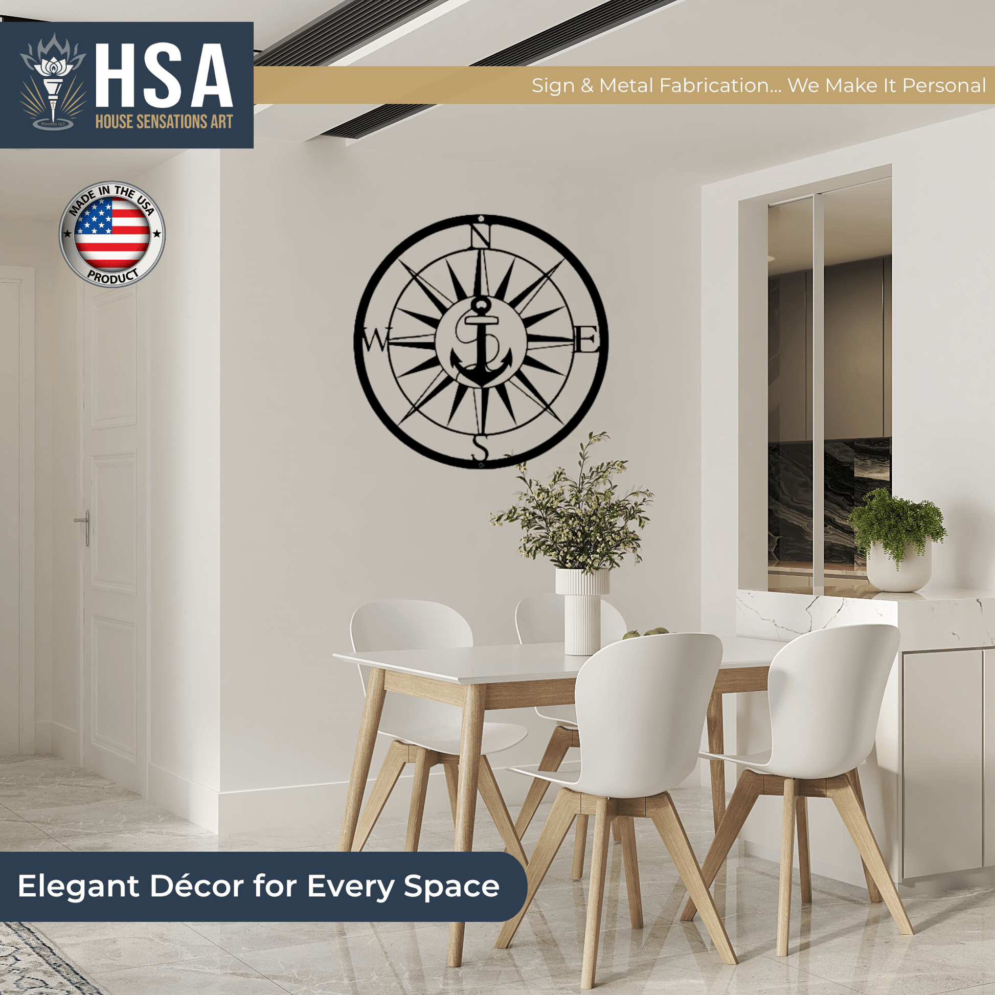 Personalized Compass with Anchor Sign – Custom Nautical Wall Decor - HouseSensationsArt