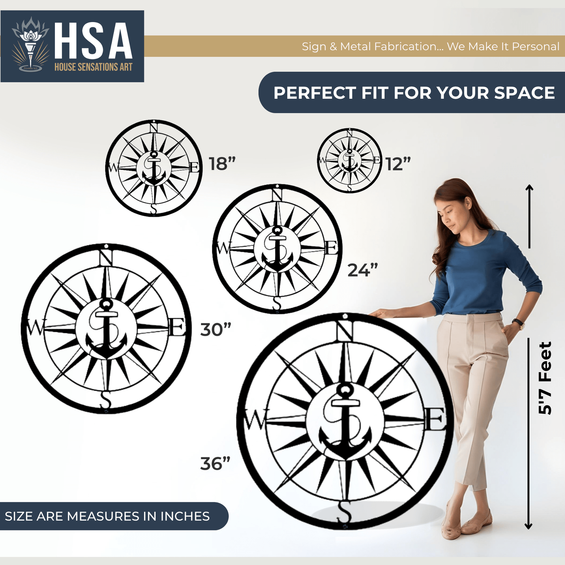 Personalized Compass with Anchor Sign – Custom Nautical Wall Decor - HouseSensationsArt