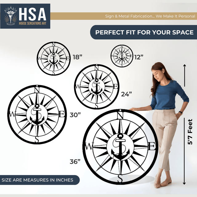 Personalized Compass with Anchor Sign – Custom Nautical Wall Decor - HouseSensationsArt