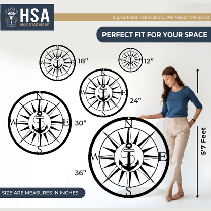 Personalized Compass with Anchor Sign – Custom Nautical Wall Decor - HouseSensationsArt
