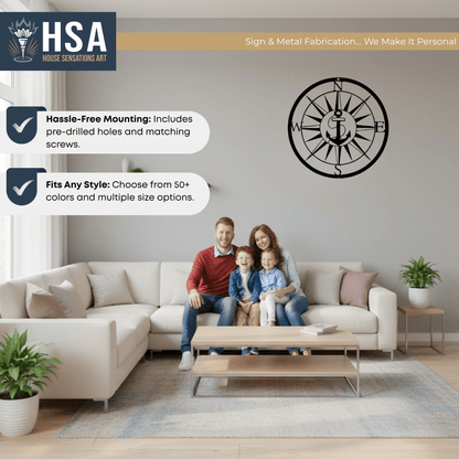 Personalized Compass with Anchor Sign – Custom Nautical Wall Decor - HouseSensationsArt